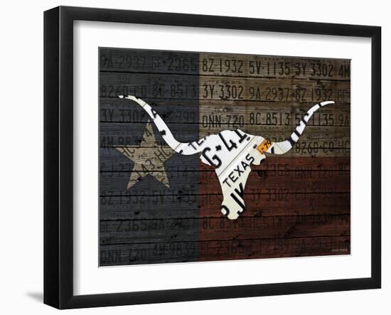 Longhorn Art with Flag-Design Turnpike-Framed Giclee Print