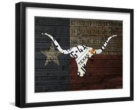 Longhorn Art with Flag-Design Turnpike-Framed Giclee Print