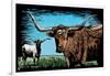 Longhorn - Scratchboard-Lantern Press-Framed Art Print