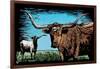 Longhorn - Scratchboard-Lantern Press-Framed Art Print