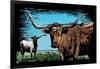 Longhorn - Scratchboard-Lantern Press-Framed Art Print