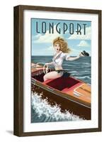 Longport, New Jersey - Boating Pinup Girl-Lantern Press-Framed Art Print