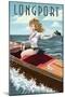 Longport, New Jersey - Boating Pinup Girl-Lantern Press-Mounted Art Print