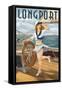 Longport, New Jersey - Pinup Girl Sailing-Lantern Press-Framed Stretched Canvas