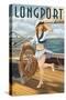 Longport, New Jersey - Pinup Girl Sailing-Lantern Press-Stretched Canvas