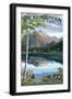 Longs Peak and Bear Lake Summer- Rocky Mountain National Park-Lantern Press-Framed Premium Giclee Print