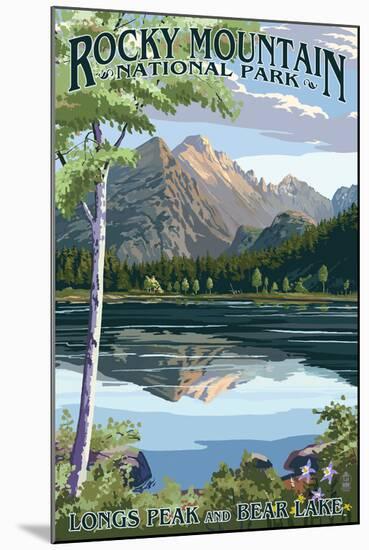 Longs Peak and Bear Lake Summer- Rocky Mountain National Park-Lantern Press-Mounted Art Print