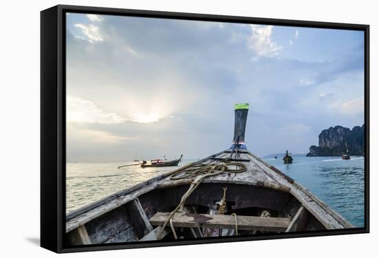 Longtail Boat, Railay Beach, Krabi, Thailand, Southeast Asia, Asia-Yadid Levy-Framed Stretched Canvas