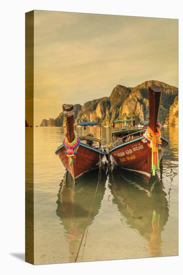 Longtail boats at sunrise, Ko Phi Khi Don Island, Krabi, Thailand, Southeast Asia, Asia-Markus Lange-Stretched Canvas