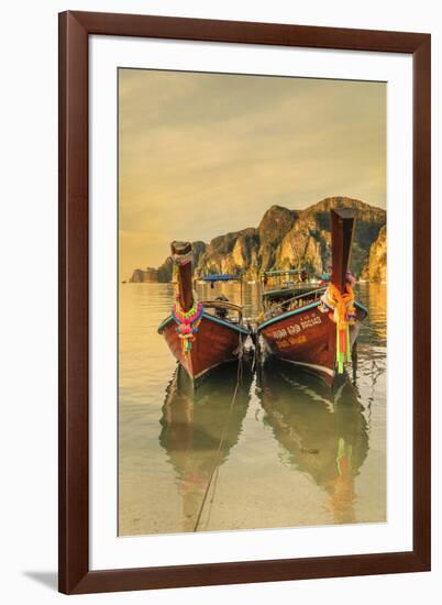 Longtail boats at sunrise, Ko Phi Khi Don Island, Krabi, Thailand, Southeast Asia, Asia-Markus Lange-Framed Photographic Print