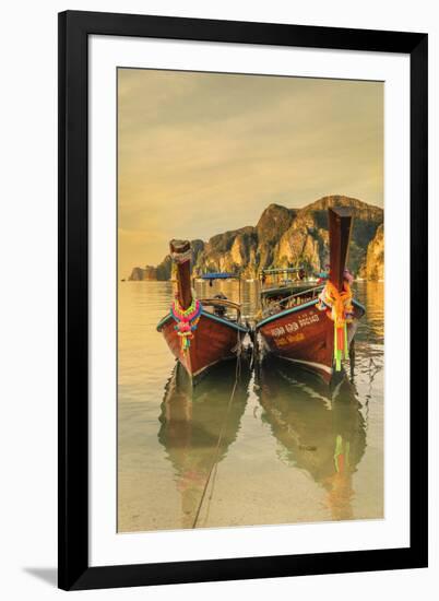 Longtail boats at sunrise, Ko Phi Khi Don Island, Krabi, Thailand, Southeast Asia, Asia-Markus Lange-Framed Photographic Print