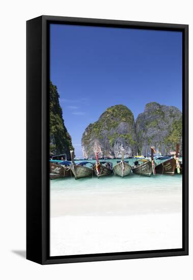 Longtail Boats at the Beach, Maya Bay at Koh Phi Phi Leh, Thailand, Andaman Sea-Harry Marx-Framed Stretched Canvas