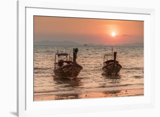 Longtail boats at West Rai Leh Beach, Railay Peninsula, Krabi Province, Thailand-Markus Lange-Framed Photographic Print