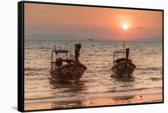 Longtail boats at West Rai Leh Beach, Railay Peninsula, Krabi Province, Thailand-Markus Lange-Framed Stretched Canvas