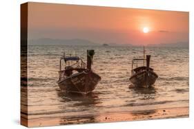 Longtail boats at West Rai Leh Beach, Railay Peninsula, Krabi Province, Thailand-Markus Lange-Stretched Canvas