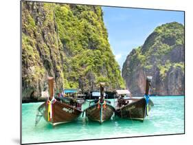 Longtail Boats in Maya Bay, Ko Phi Phi, Thailand-R.M. Nunes-Mounted Photographic Print