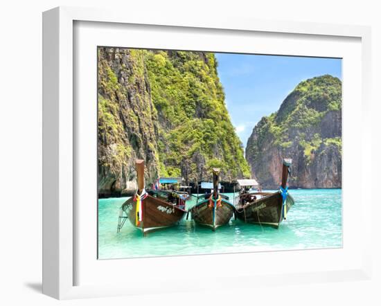 Longtail Boats in Maya Bay, Ko Phi Phi, Thailand-R.M. Nunes-Framed Photographic Print