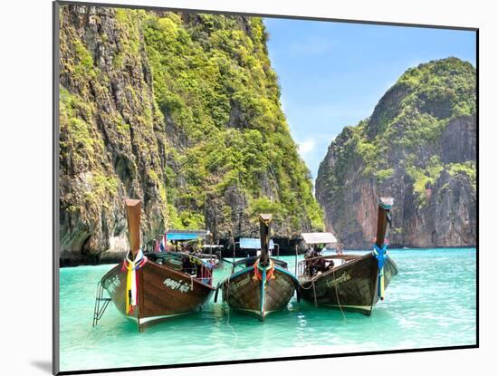 Longtail Boats in Maya Bay, Ko Phi Phi, Thailand-R.M. Nunes-Mounted Photographic Print