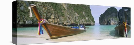 Longtail Boats Moored on the Beach, Mahya Beach, Ko Phi Phi Lee, Phi Phi Islands, Thailand-null-Stretched Canvas