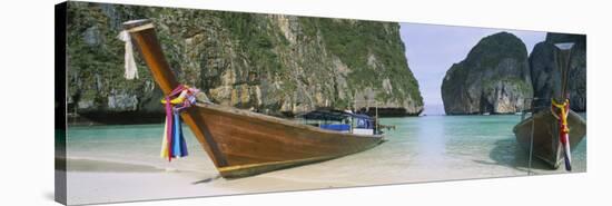 Longtail Boats Moored on the Beach, Mahya Beach, Ko Phi Phi Lee, Phi Phi Islands, Thailand-null-Stretched Canvas