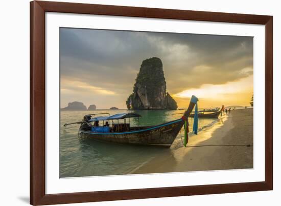 Longtail boats on Phra Nang beach, Railay Peninsula, Krabi Province, Thailand-Jon Arnold-Framed Photographic Print