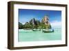 Longtale Boats on Thai Beach-null-Framed Art Print