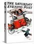 "Look Out Below" or "Downhill Daring" Saturday Evening Post Cover, January 9,1926-Norman Rockwell-Stretched Canvas