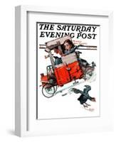 "Look Out Below" or "Downhill Daring" Saturday Evening Post Cover, January 9,1926-Norman Rockwell-Framed Giclee Print