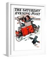 "Look Out Below" or "Downhill Daring" Saturday Evening Post Cover, January 9,1926-Norman Rockwell-Framed Giclee Print