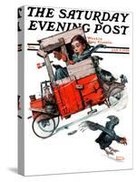 "Look Out Below" or "Downhill Daring" Saturday Evening Post Cover, January 9,1926-Norman Rockwell-Stretched Canvas