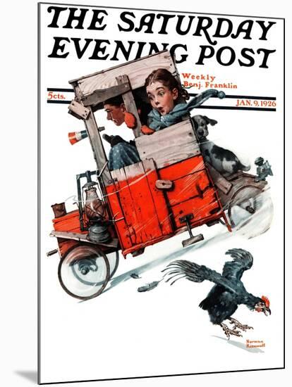 "Look Out Below" or "Downhill Daring" Saturday Evening Post Cover, January 9,1926-Norman Rockwell-Mounted Giclee Print