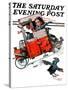 "Look Out Below" or "Downhill Daring" Saturday Evening Post Cover, January 9,1926-Norman Rockwell-Stretched Canvas