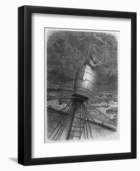 Look-Out Man from the Crow's- Nest During Wordenskjold's Arctic Expedition-?douard Riou-Framed Art Print