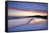 Looking across Embleton Bay at Sunrise Towards the Silhouetted Ruins of Dunstanburgh Castle-Lee Frost-Framed Stretched Canvas