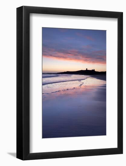 Looking across Embleton Bay at Sunrise Towards the Silhouetted Ruins of Dunstanburgh Castle-Lee Frost-Framed Photographic Print