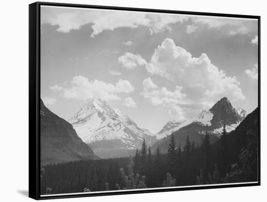 Looking Across Forest To Mountains And Clouds "In Glacier National Park" Montana. 1933-1942-Ansel Adams-Framed Stretched Canvas