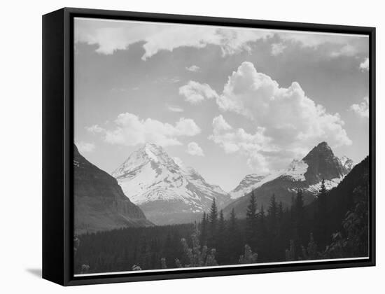 Looking Across Forest To Mountains And Clouds "In Glacier National Park" Montana. 1933-1942-Ansel Adams-Framed Stretched Canvas