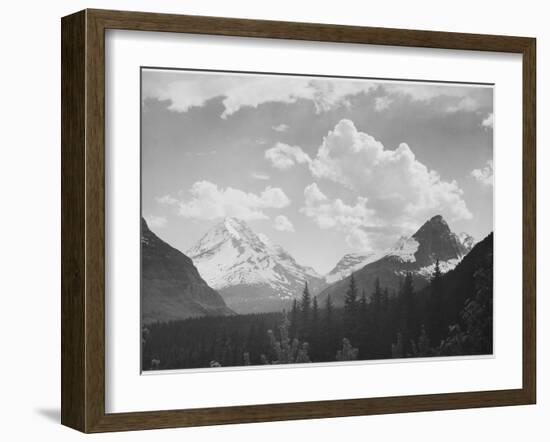 Looking Across Forest To Mountains And Clouds "In Glacier National Park" Montana. 1933-1942-Ansel Adams-Framed Art Print