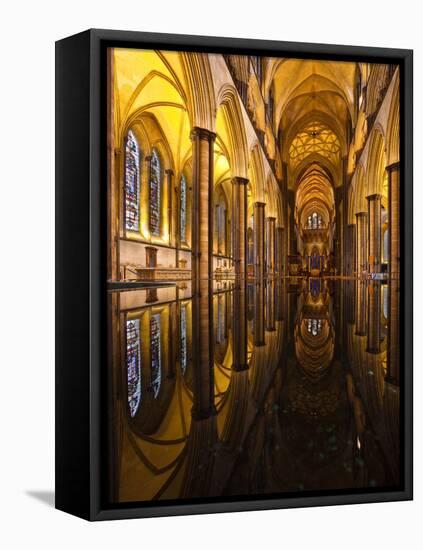 Looking across the Font of Salisbury Cathedral, Wiltshire, England, United Kingdom, Europe-Julian Elliott-Framed Stretched Canvas