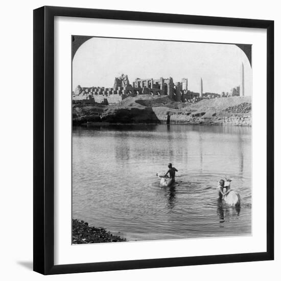 Looking across the Sacred Lake to the Great Temple at Karnak, Thebes, Egypt, 1905-Underwood & Underwood-Framed Photographic Print