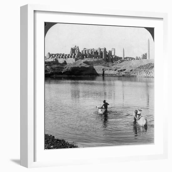 Looking across the Sacred Lake to the Great Temple at Karnak, Thebes, Egypt, 1905-Underwood & Underwood-Framed Photographic Print