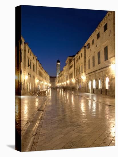 Looking Along Stradrun at Dusk, Old Town, Dubrovnik, Croatia, Europe-Martin Child-Stretched Canvas