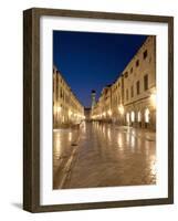 Looking Along Stradrun at Dusk, Old Town, Dubrovnik, Croatia, Europe-Martin Child-Framed Photographic Print