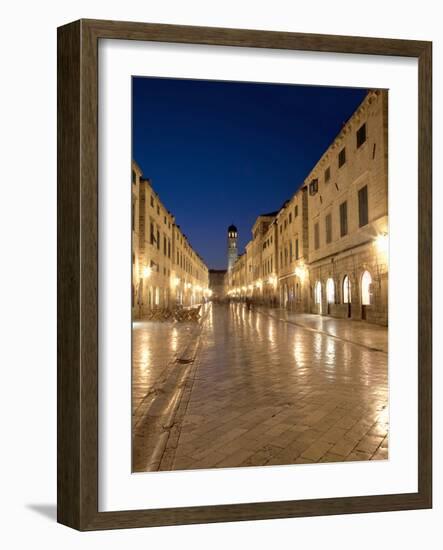 Looking Along Stradrun at Dusk, Old Town, Dubrovnik, Croatia, Europe-Martin Child-Framed Photographic Print