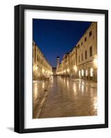 Looking Along Stradrun at Dusk, Old Town, Dubrovnik, Croatia, Europe-Martin Child-Framed Photographic Print