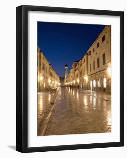 Looking Along Stradrun at Dusk, Old Town, Dubrovnik, Croatia, Europe-Martin Child-Framed Photographic Print