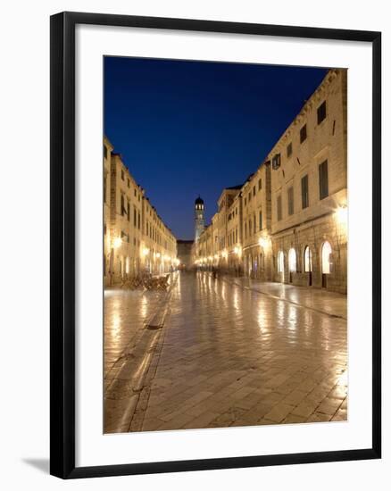 Looking Along Stradrun at Dusk, Old Town, Dubrovnik, Croatia, Europe-Martin Child-Framed Photographic Print