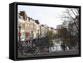 Looking Along the Catharijnsingel, Bicycles Stand on a Bridge over a Canal in Utrecht, Utrecht Prov-Stuart Forster-Framed Stretched Canvas