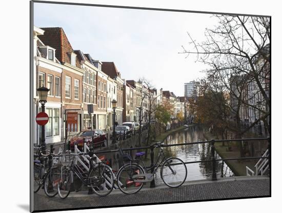 Looking Along the Catharijnsingel, Bicycles Stand on a Bridge over a Canal in Utrecht, Utrecht Prov-Stuart Forster-Mounted Photographic Print