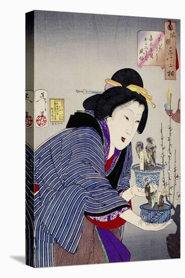 Looking as if She Wants to Change: The Appearance of a Proprietress of the Kaei Era-Taiso Yoshitoshi-Stretched Canvas